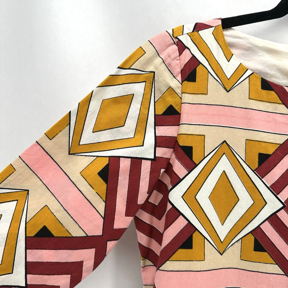 Samuji‎ Shift Dress Retro Geometric Print FR 36 US 4 Midi Mod Indie Boho Resort - Picture 6 of 11